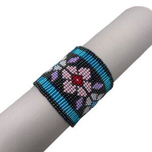 Handcrafted Floral Beaded Bracelet Magnetic clasp Multicolor Glass Beads